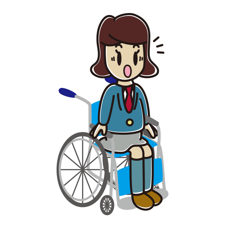 車椅子で驚く女子高校生のイラスト【色あり、背景なし】透過PNG