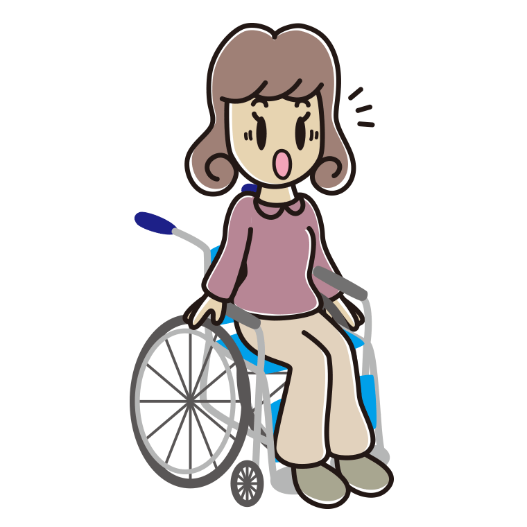 車椅子で驚く女子大学生のイラスト【色あり、背景なし】透過PNG