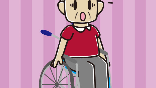 車椅子で驚くおじさんのイラスト【色、背景あり】PNG