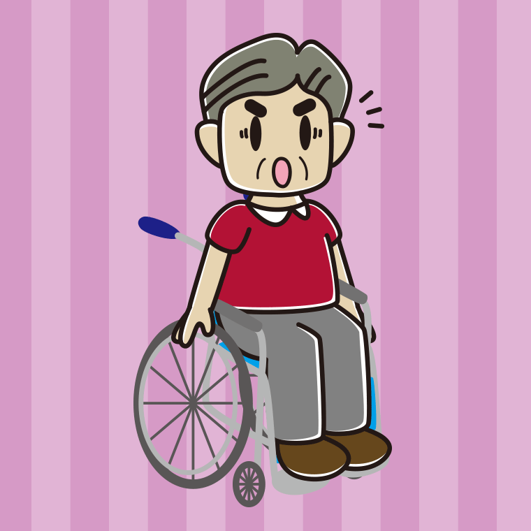 車椅子で驚くおじさんのイラスト【色、背景あり】PNG