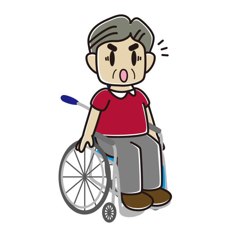 車椅子で驚くおじさんのイラスト【色あり、背景なし】透過PNG