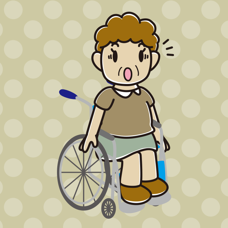 車椅子で驚くおばさんのイラスト【色、背景あり】PNG