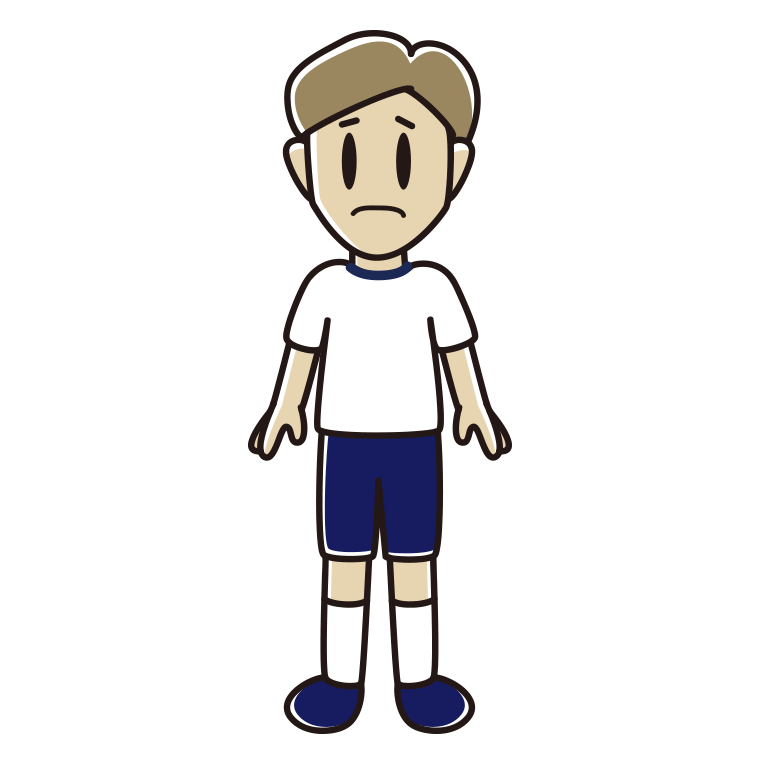 困る体操着姿の男性のイラスト【色あり、背景なし】透過PNG