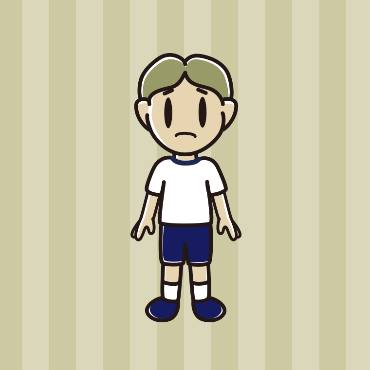 困る体操着姿の小学生男子のイラスト【色、背景あり】PNG