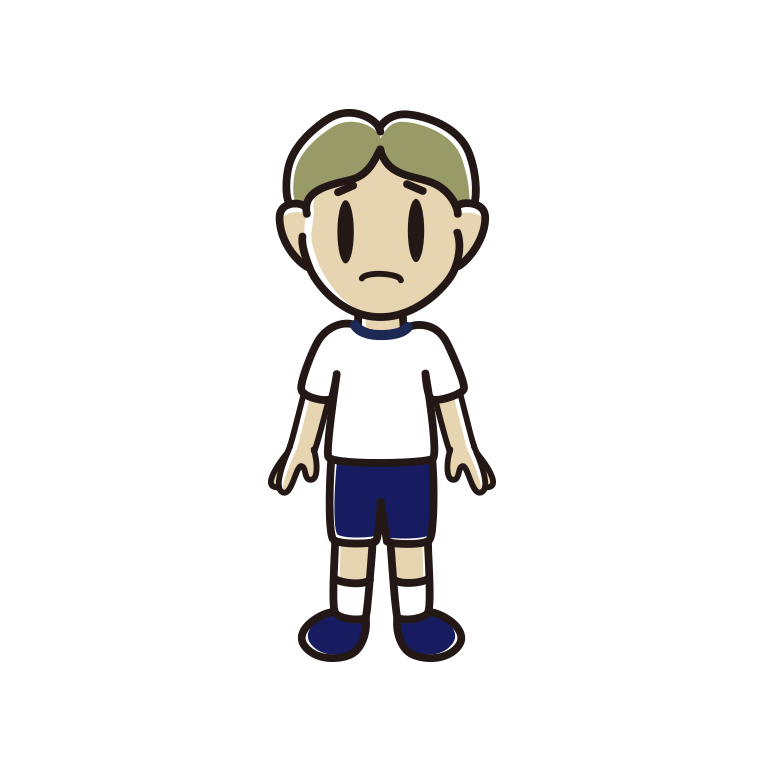 困る体操着姿の小学生男子のイラスト【色あり、背景なし】透過PNG