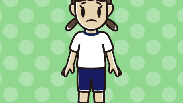 困る体操着姿の女子中学生のイラスト【色、背景あり】PNG