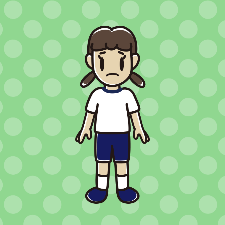 困る体操着姿の女子中学生のイラスト【色、背景あり】PNG