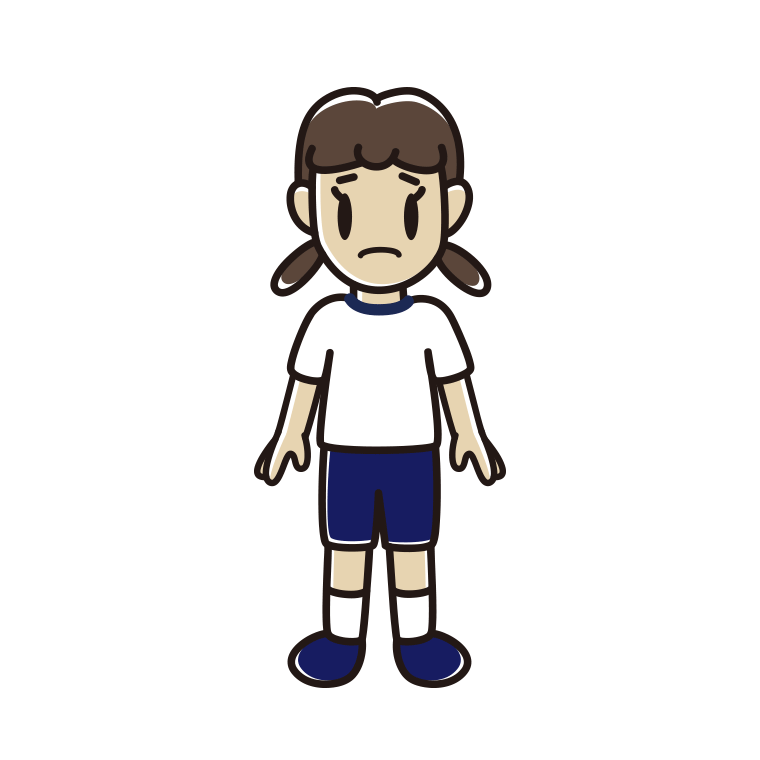 困る体操着姿の女子中学生のイラスト【色あり、背景なし】透過PNG