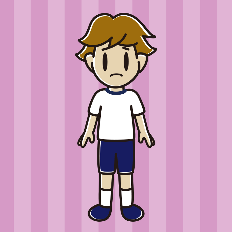 困る体操着姿の男子高校生のイラスト【色、背景あり】PNG