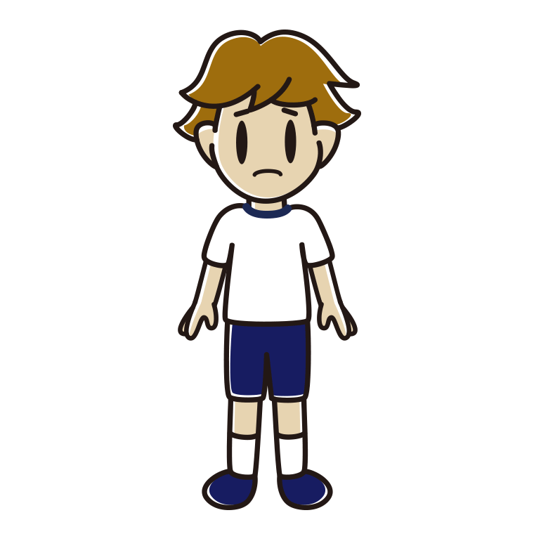 困る体操着姿の男子高校生のイラスト【色あり、背景なし】透過PNG