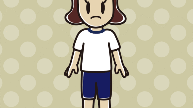 困る体操着姿の女子高校生のイラスト【色、背景あり】PNG