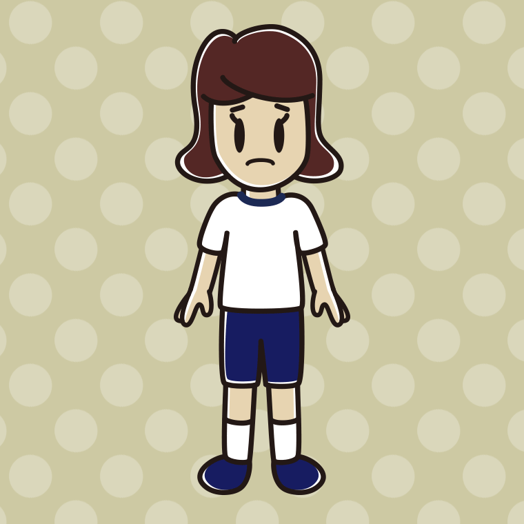 困る体操着姿の女子高校生のイラスト【色、背景あり】PNG