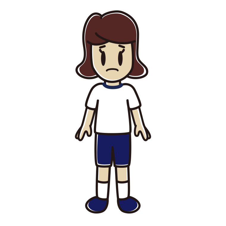 困る体操着姿の女子高校生のイラスト【色あり、背景なし】透過PNG