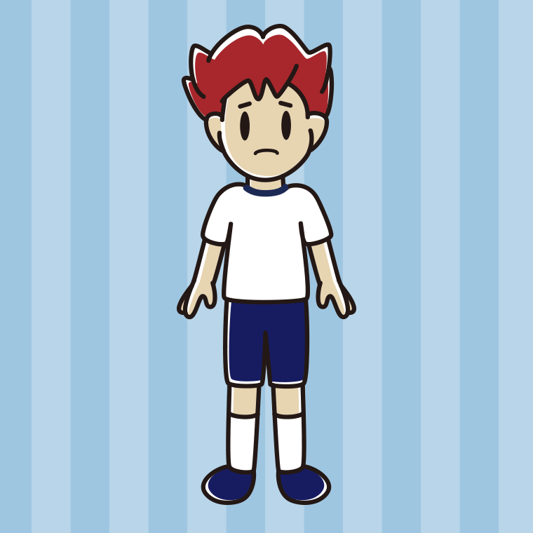 困る体操着姿の男子大学生のイラスト【色、背景あり】PNG