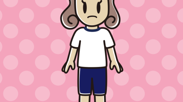 困る体操着姿の女子大学生のイラスト【色、背景あり】PNG