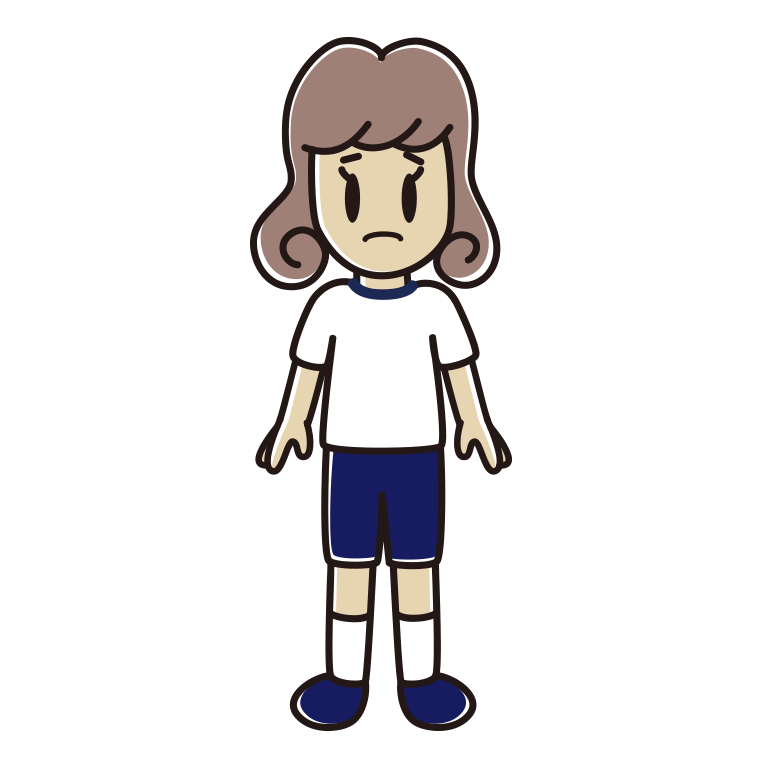 困る体操着姿の女子大学生のイラスト【色あり、背景なし】透過PNG