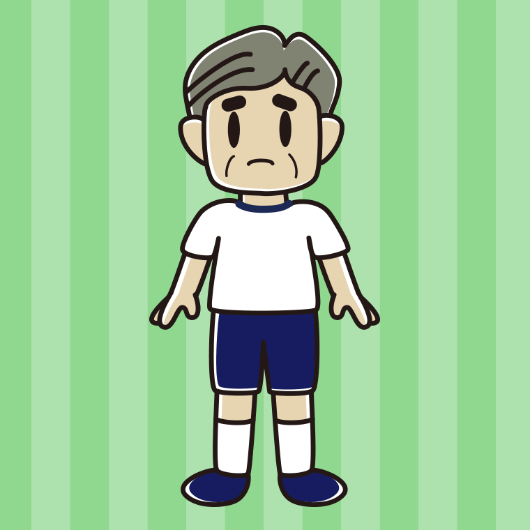 困る体操着姿のおじさんのイラスト【色、背景あり】PNG