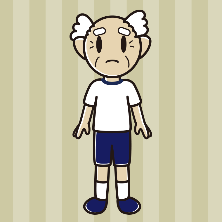 困る体操着姿のおじいさんのイラスト【色、背景あり】PNG