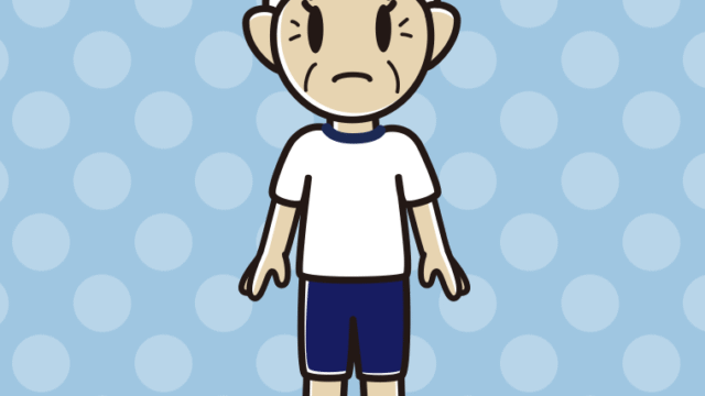 困る体操着姿のおばあさんのイラスト【色、背景あり】PNG
