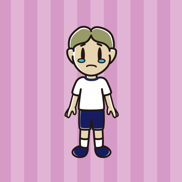 泣く体操着姿の小学生男子のイラスト【色、背景あり】PNG