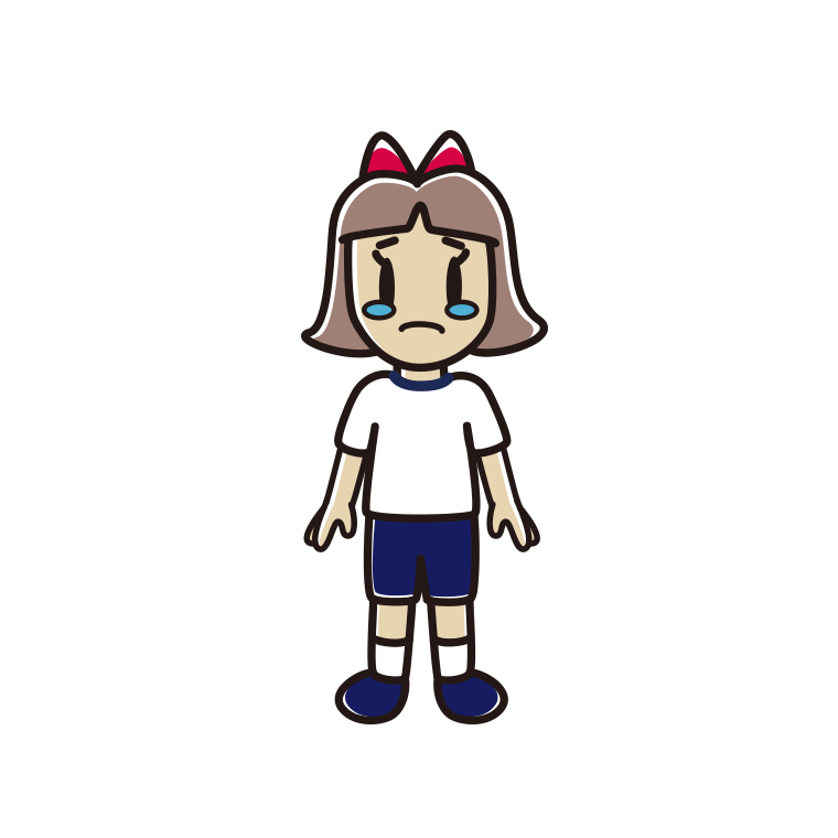 泣く体操着姿の小学生女子のイラスト【色あり、背景なし】透過PNG