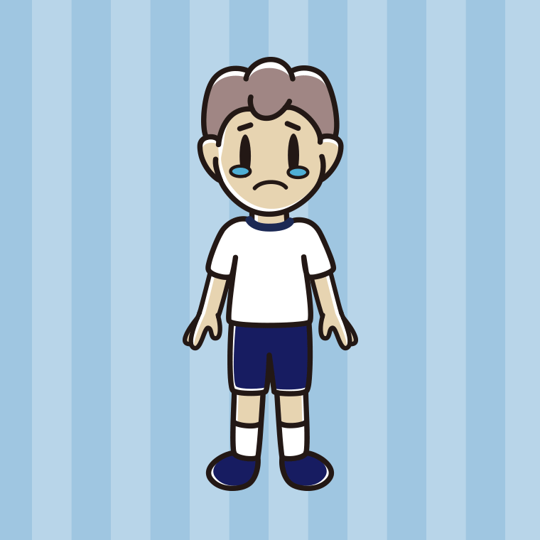 泣く体操着姿の男子中学生のイラスト【色、背景あり】PNG
