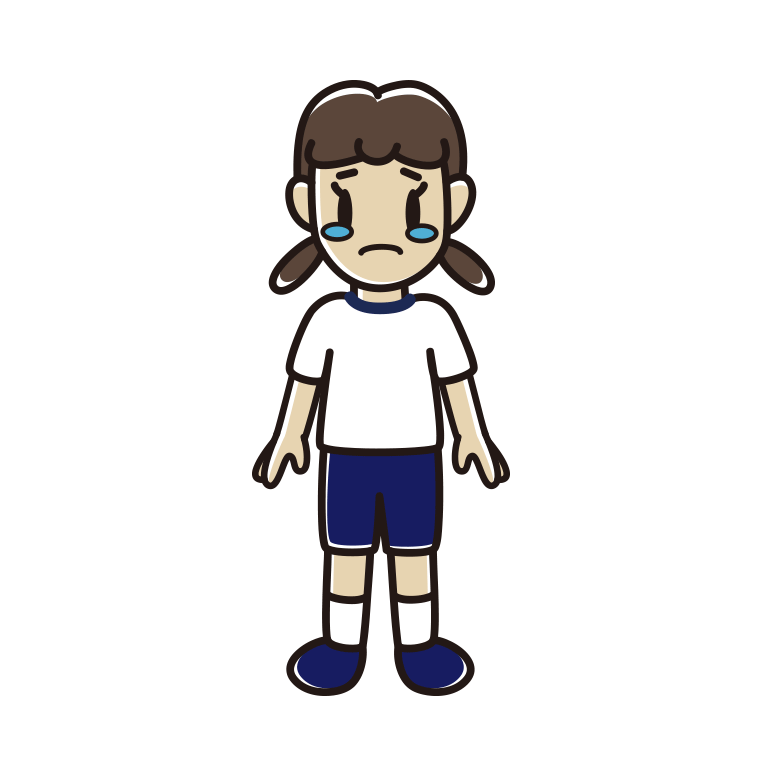 泣く体操着姿の女子中学生のイラスト【色あり、背景なし】透過PNG