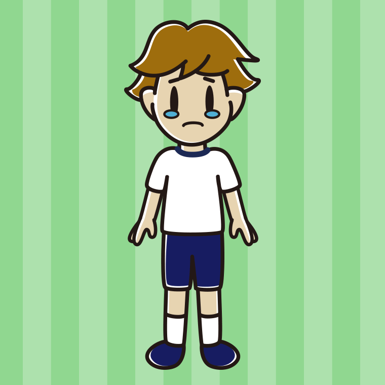 泣く体操着姿の男子高校生のイラスト【色、背景あり】PNG