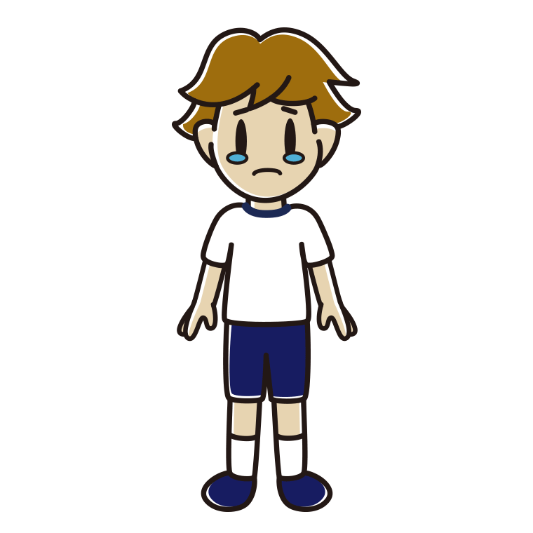 泣く体操着姿の男子高校生のイラスト【色あり、背景なし】透過PNG