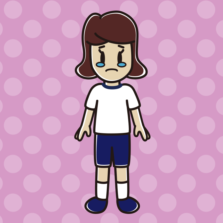 泣く体操着姿の女子高校生のイラスト【色、背景あり】PNG