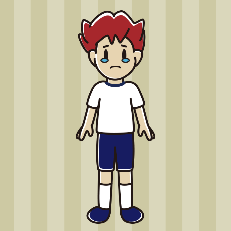 泣く体操着姿の男子大学生のイラスト【色、背景あり】PNG