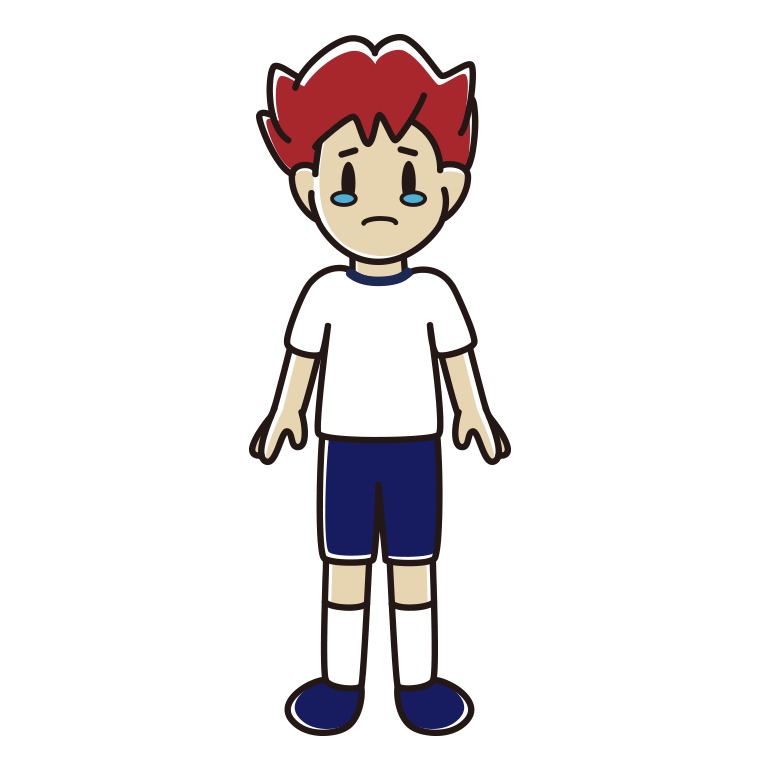 泣く体操着姿の男子大学生のイラスト【色あり、背景なし】透過PNG