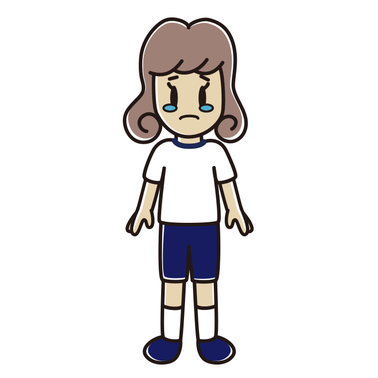 泣く体操着姿の女子大学生のイラスト【色あり、背景なし】透過PNG