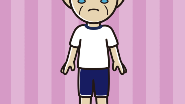 泣く体操着姿のおじいさんのイラスト【色、背景あり】PNG