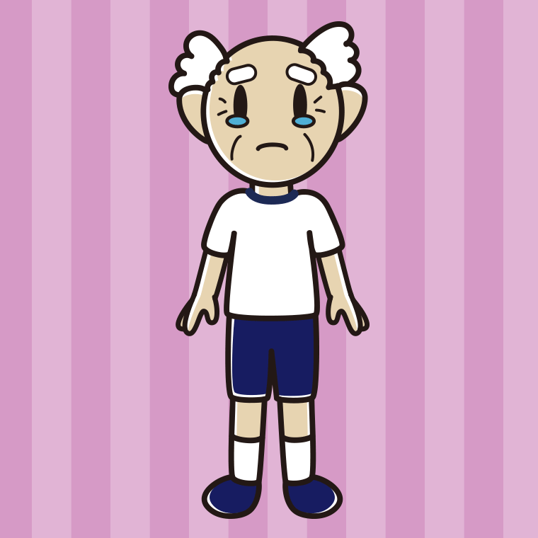 泣く体操着姿のおじいさんのイラスト【色、背景あり】PNG