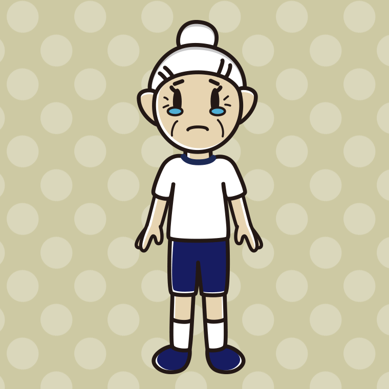 泣く体操着姿のおばあさんのイラスト【色、背景あり】PNG