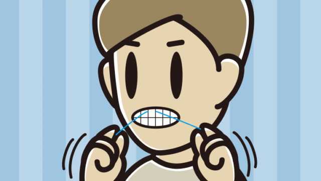 デンタルフロスを使う男性のイラスト【色、背景あり】PNG