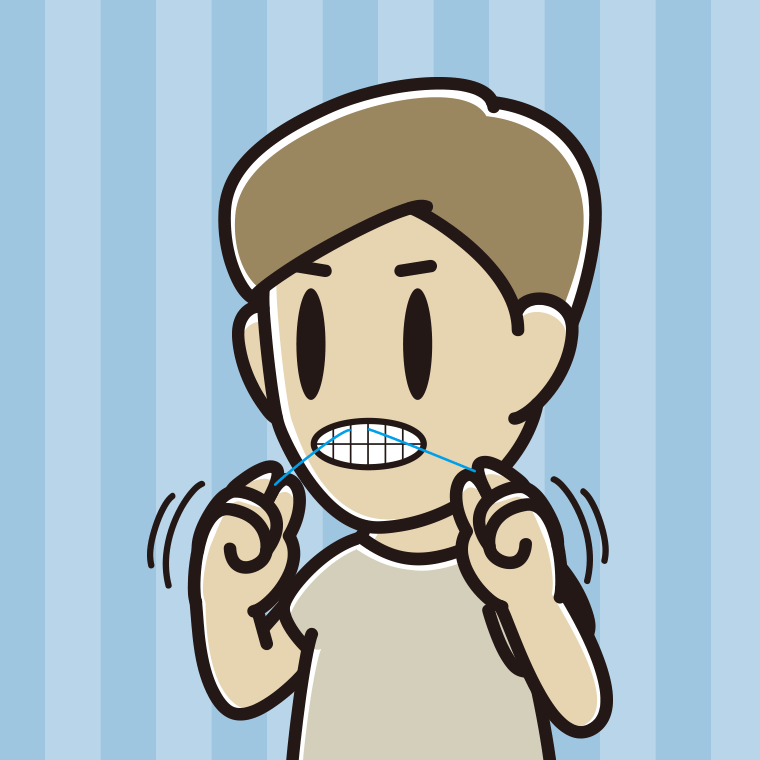デンタルフロスを使う男性のイラスト【色、背景あり】PNG