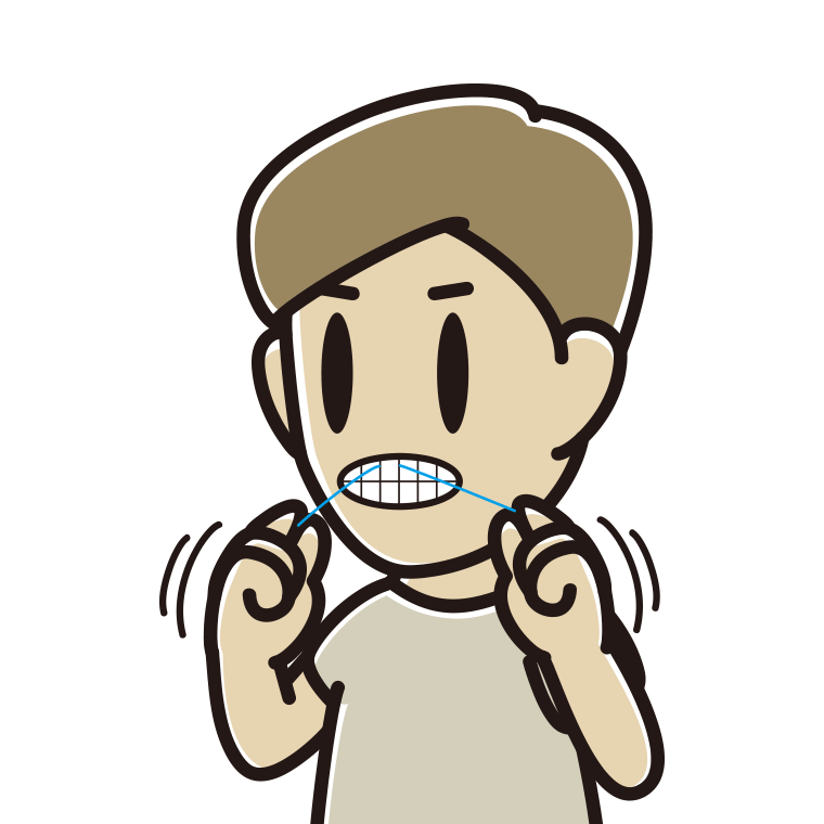 デンタルフロスを使う男性のイラスト【色あり、背景なし】透過PNG