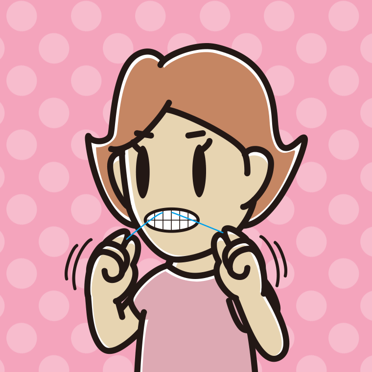 デンタルフロスを使う女性のイラスト【色、背景あり】PNG