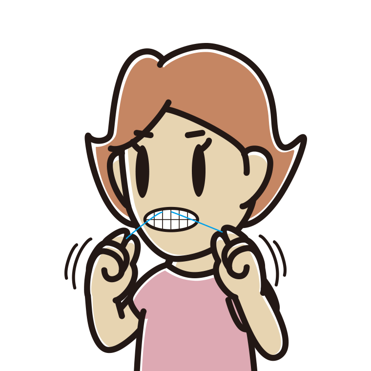 デンタルフロスを使う女性のイラスト【色あり、背景なし】透過PNG