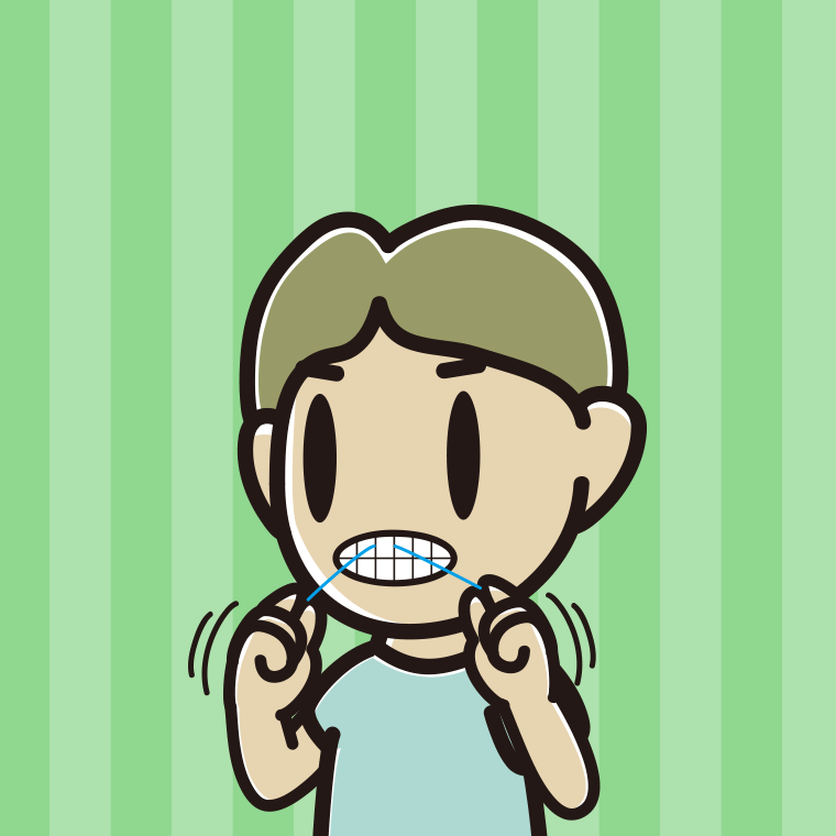 デンタルフロスを使う小学生男子のイラスト【色、背景あり】PNG