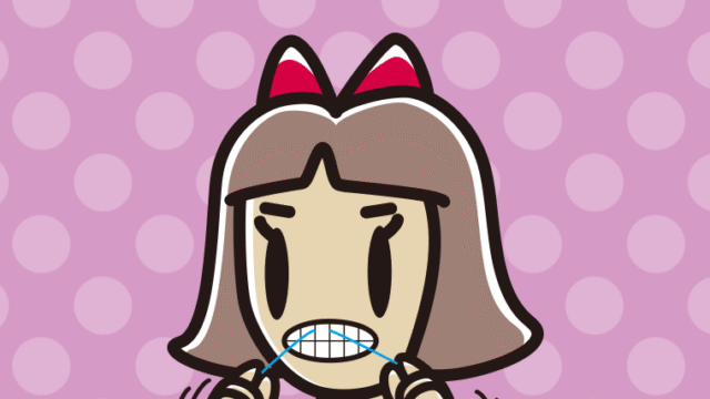 デンタルフロスを使う小学生女子のイラスト【色、背景あり】PNG