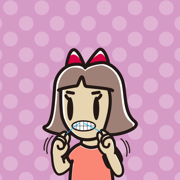 デンタルフロスを使う小学生女子のイラスト【色、背景あり】PNG