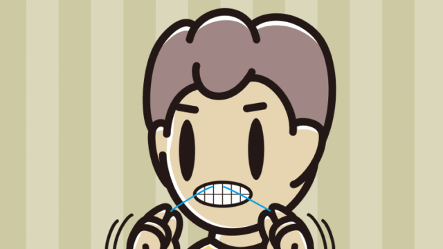 デンタルフロスを使う男子中学生のイラスト【色、背景あり】PNG