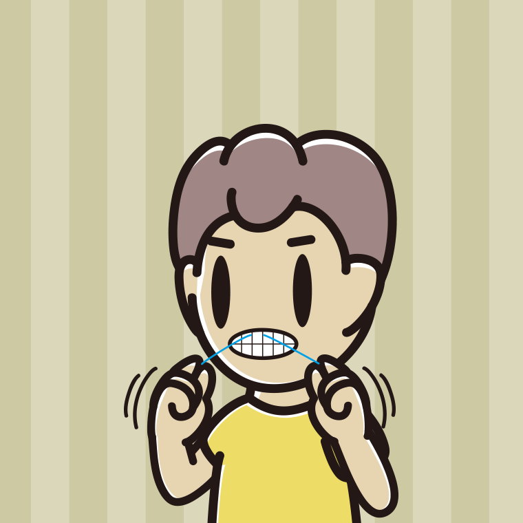 デンタルフロスを使う男子中学生のイラスト【色、背景あり】PNG