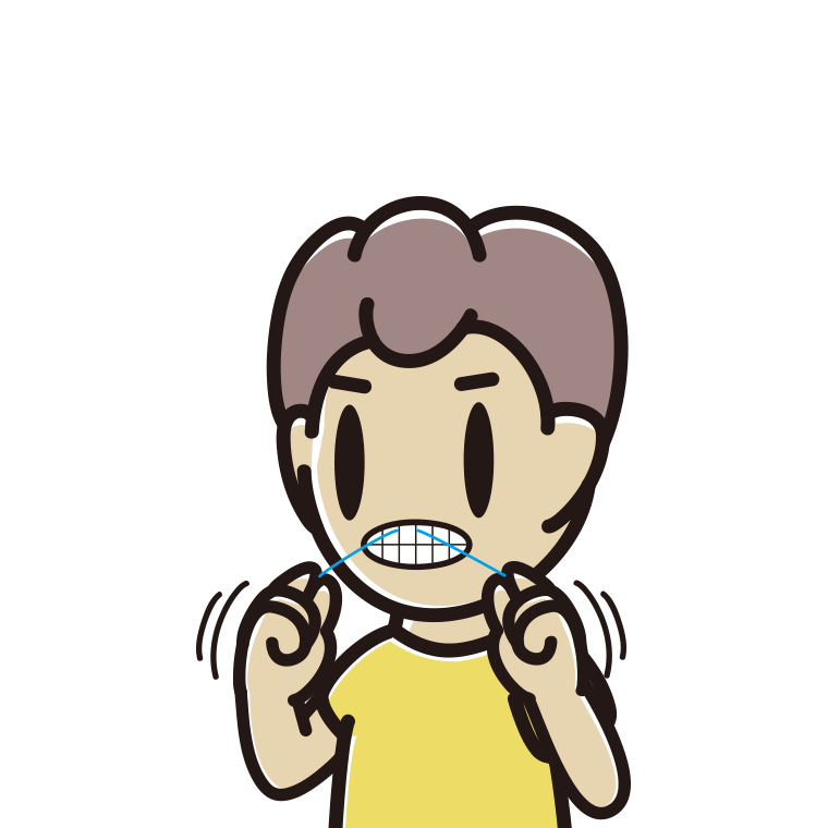 デンタルフロスを使う男子中学生のイラスト【色あり、背景なし】透過PNG