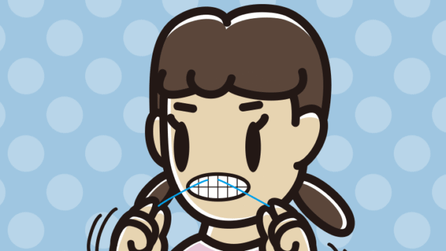 デンタルフロスを使う女子中学生のイラスト【色、背景あり】PNG