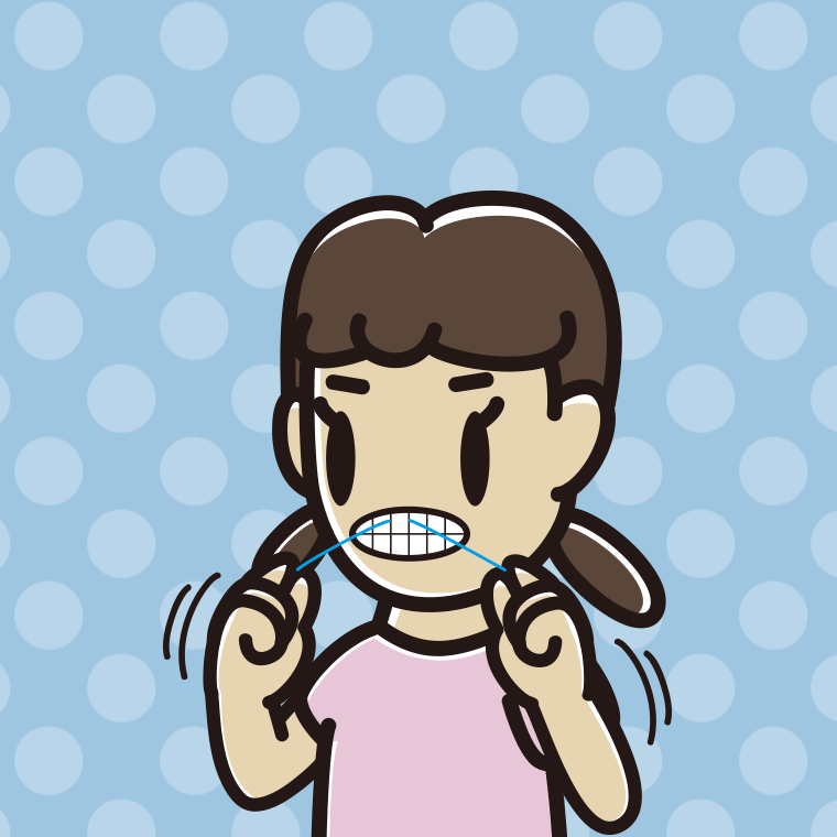 デンタルフロスを使う女子中学生のイラスト【色、背景あり】PNG
