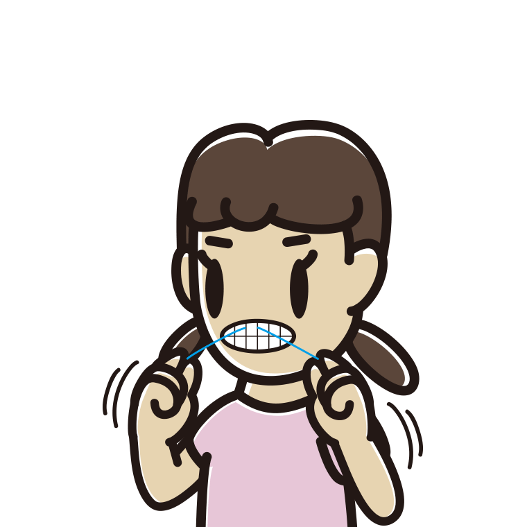 デンタルフロスを使う女子中学生のイラスト【色あり、背景なし】透過PNG